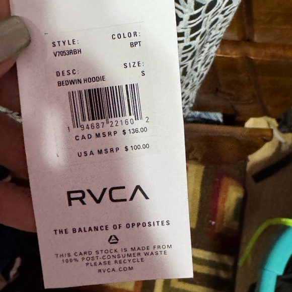 RVCA BALANCE OF OPPOSITES HOODIE NWT MENS SMALL - Picture 3 of 3